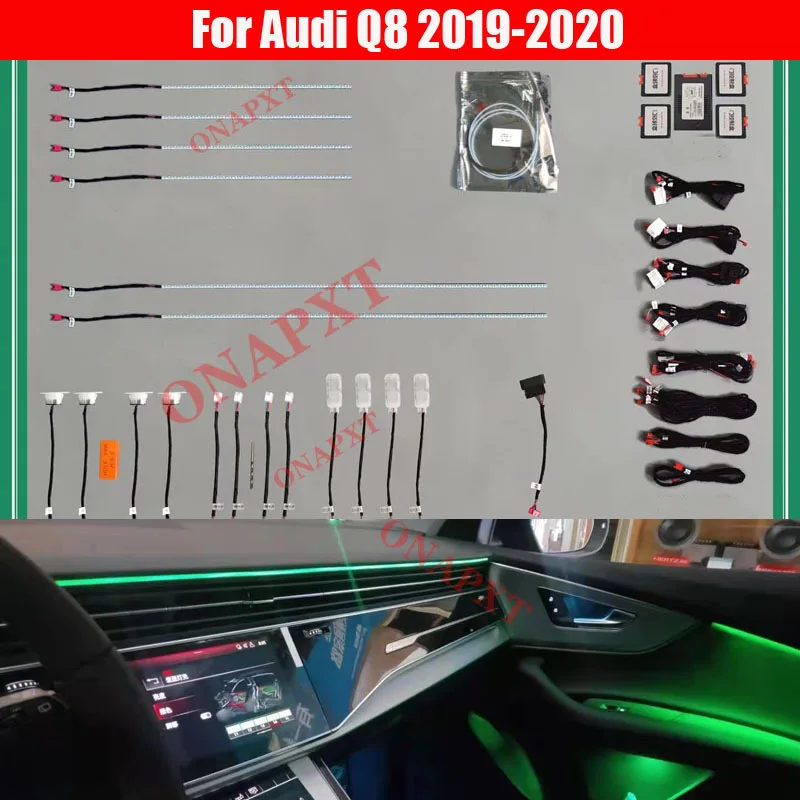 30-color For Audi Q8 2019-2023 MMI Button APP Control Decorative Ambient Light LED Dashboard Atmosphere Lamp illuminated  Strip