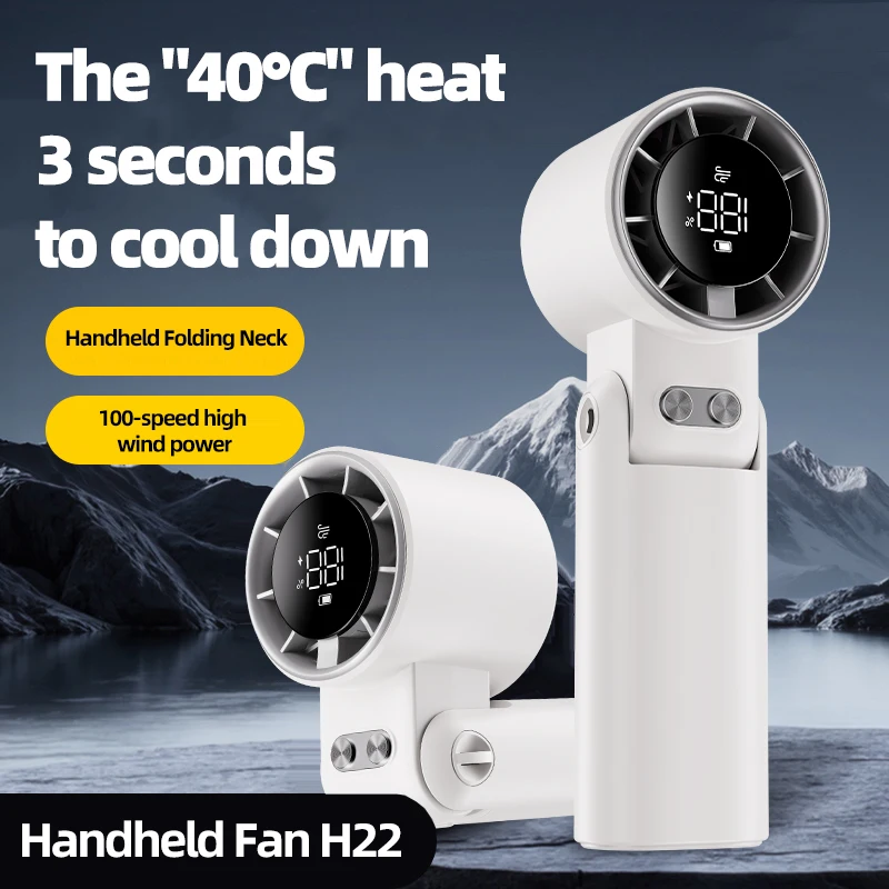 3000mAh Handheld Mini Fan,Foldable Portable Neck Hanging Highspeed Fan,5-Speed High Wind USB Rechargeable with LED Display