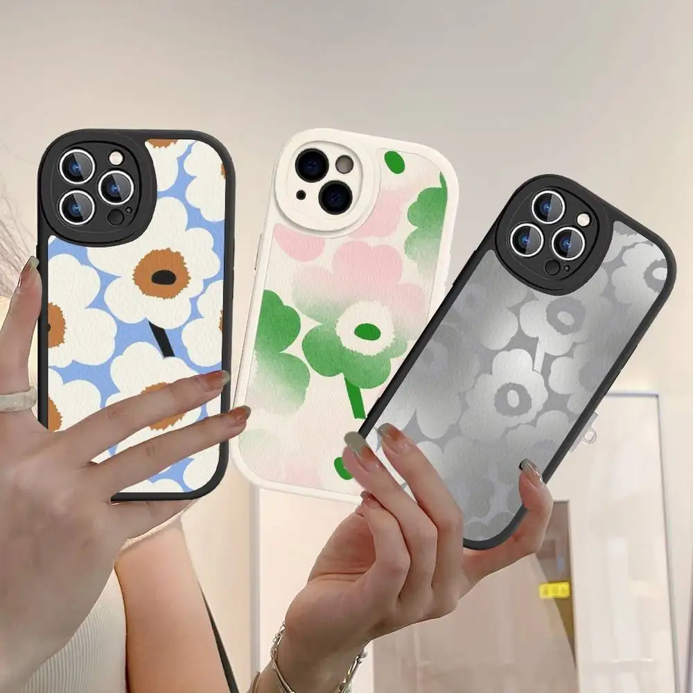 Funda de Teléfono Marimekko-U-Unikko con Diseño de Flores para iPhone 16 15 14 13 12 11 Pro Max Plus, Cubierta de Cuero Suave