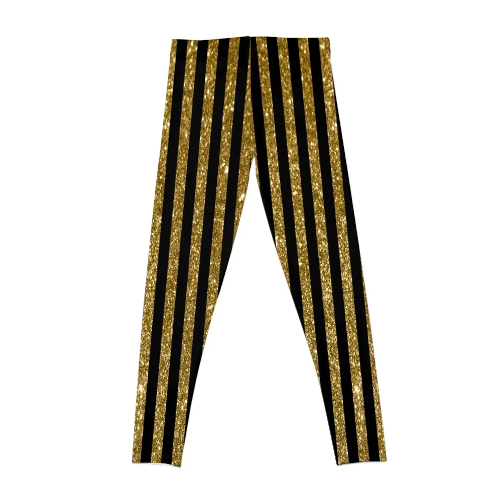 Black and Golden Glitter Vintage Stripes Leggings sports woman gym Women sportwear Womens Leggings