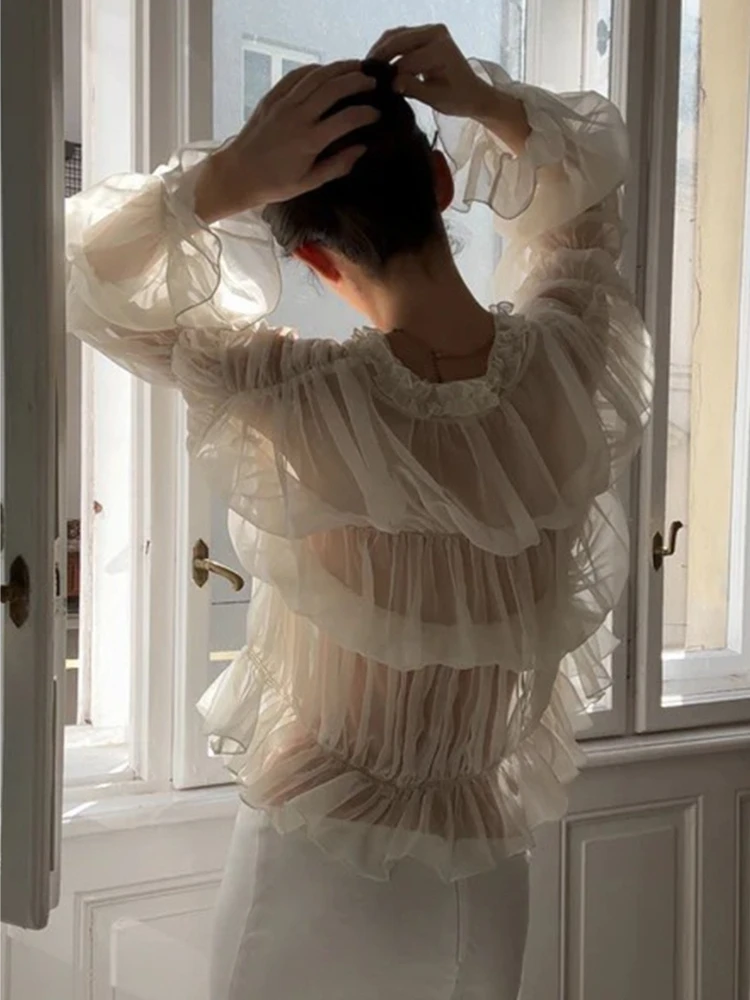 Tossy plis transparent chemises décontractées haut femmes ample à lacets col en V Vintage Patchwork à manches longues trajet chemises pour femmes