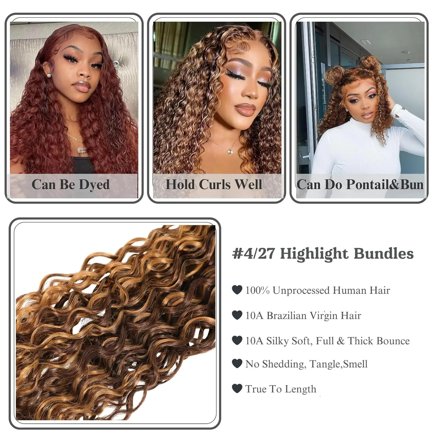 P4/27 Brown Blonde Braiding Hair Bundles Highlight Water Wave Human Hair Bundles  Colored Curly Human Hair Weaving Bundles