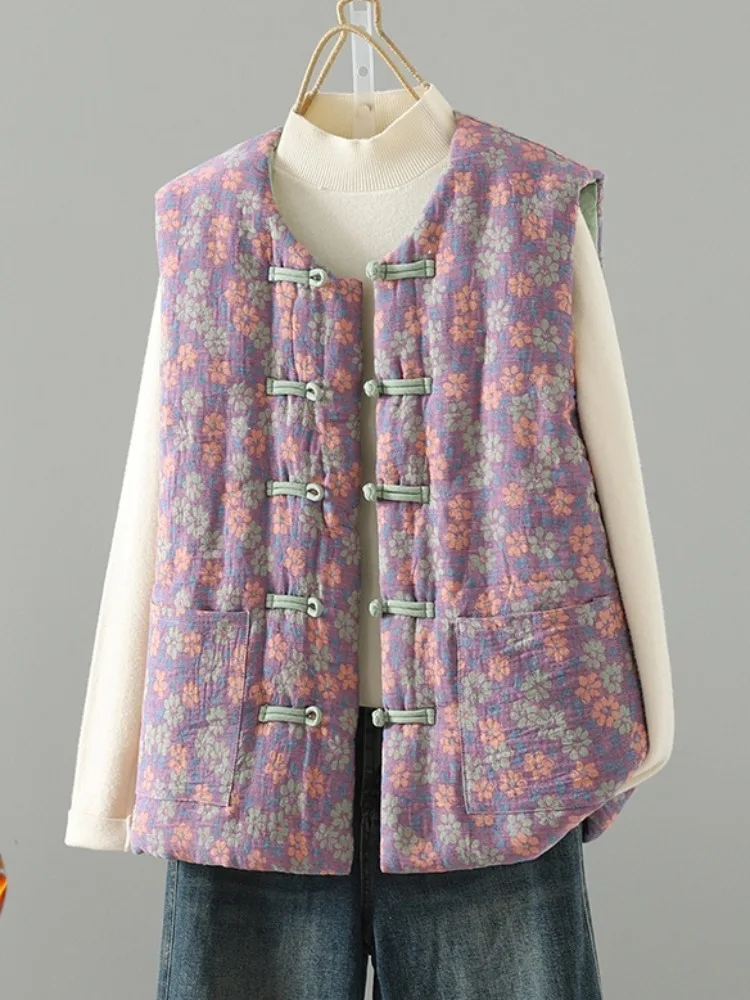 

Thiened Cotton Linen Women's Jaet round Ne Summer Crop Top Outerwear Floral Print Commute Sle Casual Comfortable Coat