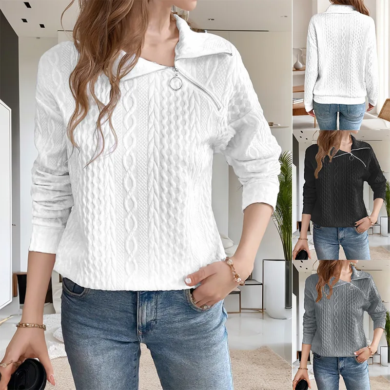 Camicia da donna con maniche lunghe e volant, elegante, casual, con cerniera, top primavera inverno, top sexy, magliette scavate