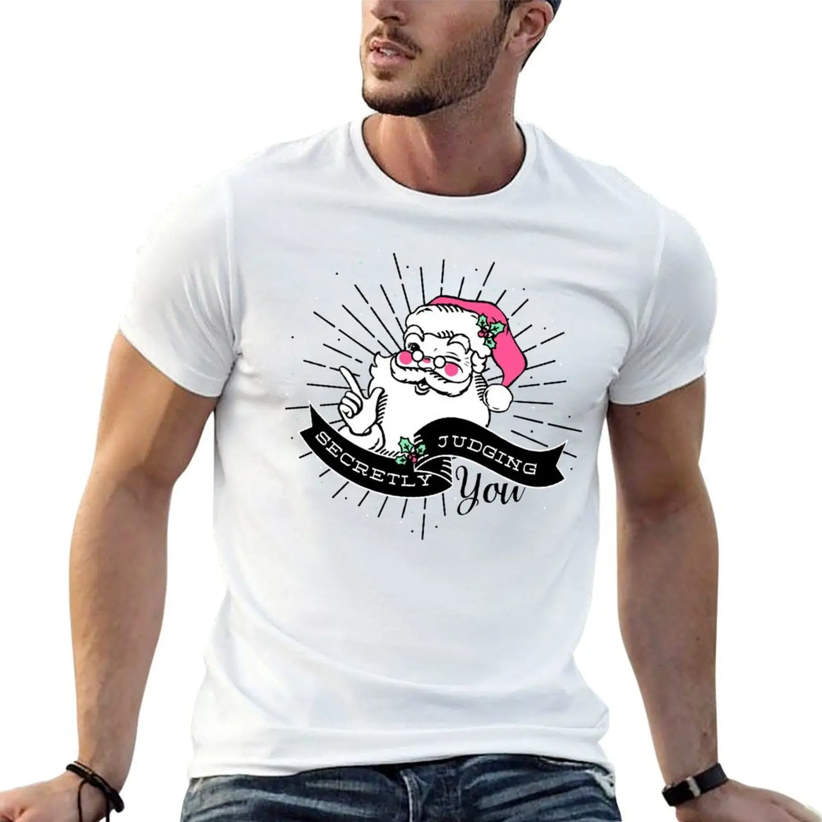 Santa is Secretly Judging You T-Shirt blacks vintage outfits for men