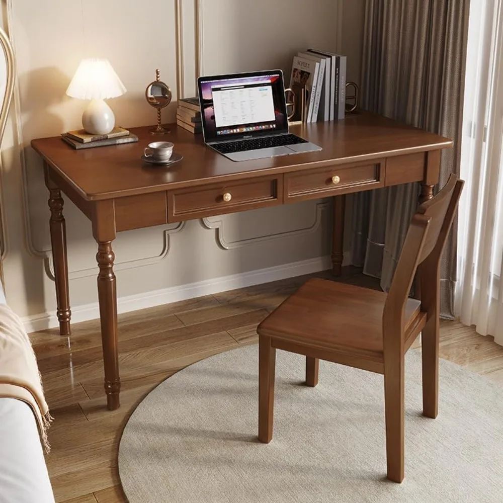 

Walnut Writing Computer Desks with Drawers, 47" Solid Wood French Country Style Desk for Home Office, Living Room Study