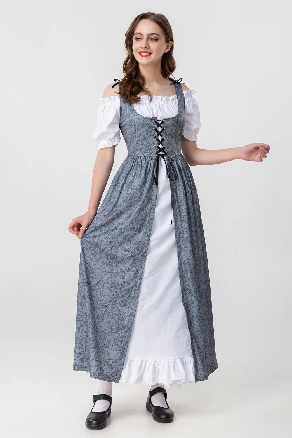 Medieval Hooded Dress Stage Performance Dress Peasant Renaissance Costume and Chemise Set