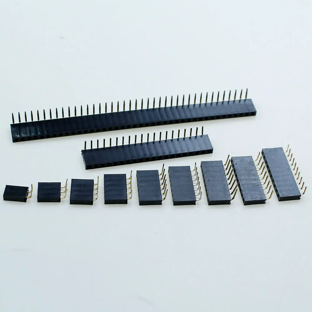 10Pcs Single Row 90 degree bent Female Header Socket Pitch 2.54mm 1*2P 3P 4P 5P 6P 7P 8P 9P 10P 20P 40Pin Connector