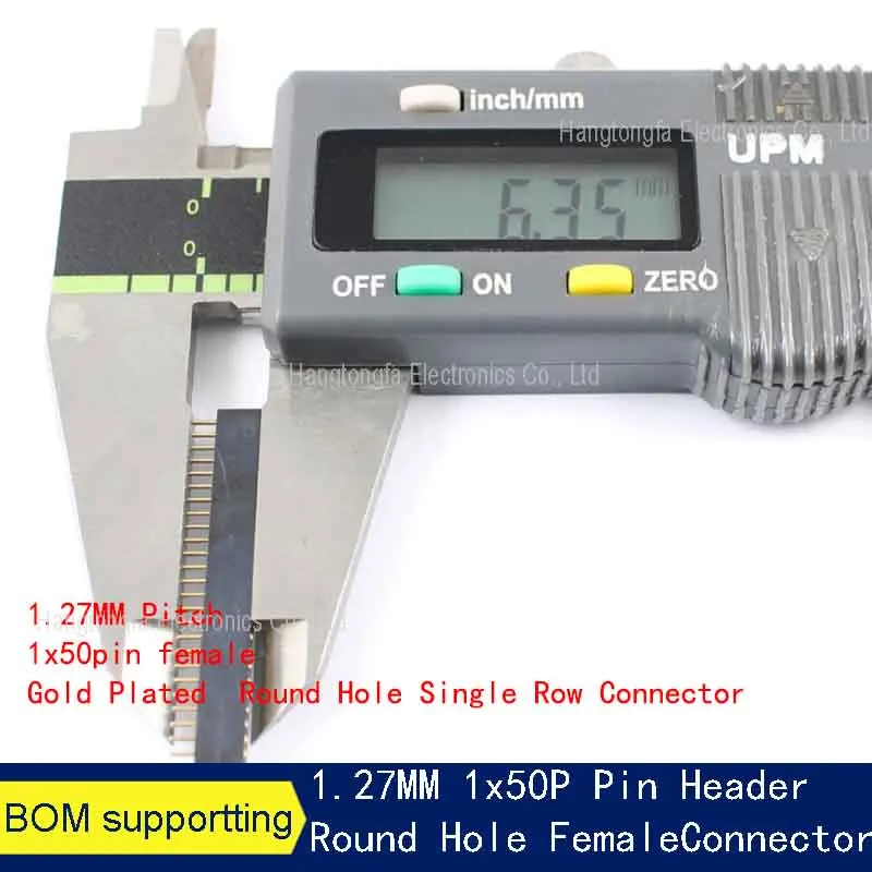 5pcs 1.27mm Pitch Gold Plated Female 50P 1*50 Round Pin Header Strip Hole Single Row Straight Socket Connector