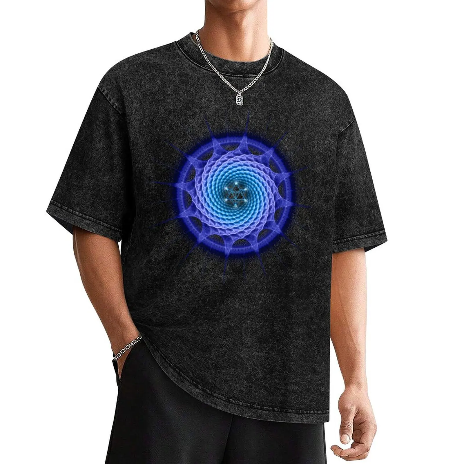 Merkaba Spiral Mandala Blue ( Fractal Geometry ) T-Shirt anime oversized Funny t-shirts Men's clothing