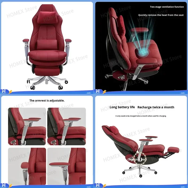 Electric Massage Office Chair Ergonomic Leather Executive Swivel Adjustable High Back Computer Gaming Desk Seat Comfortable