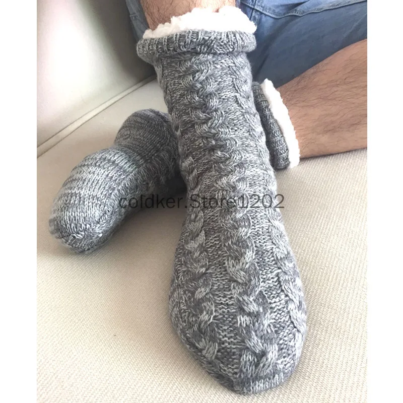 Winter Socks Men\'s Warm Home Soft Male Cotton Thickened Plus Velvet Sleeping Female Non Grip Floor Slippers Christmas Gift