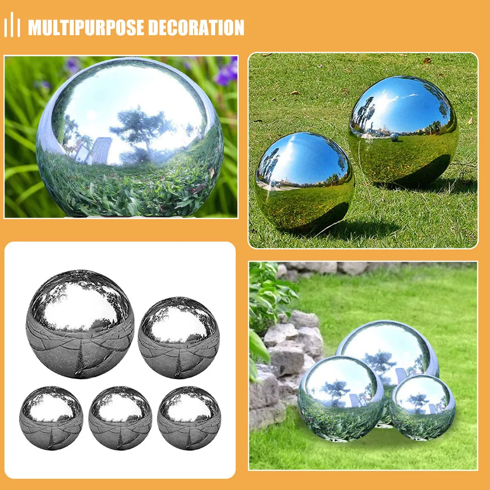 5Pcs Seamless Stainless Steel Gazing Balls Highly Reflective Mirror Polished Garden Spheres Outdoor Yard Lawn Pond Decoration