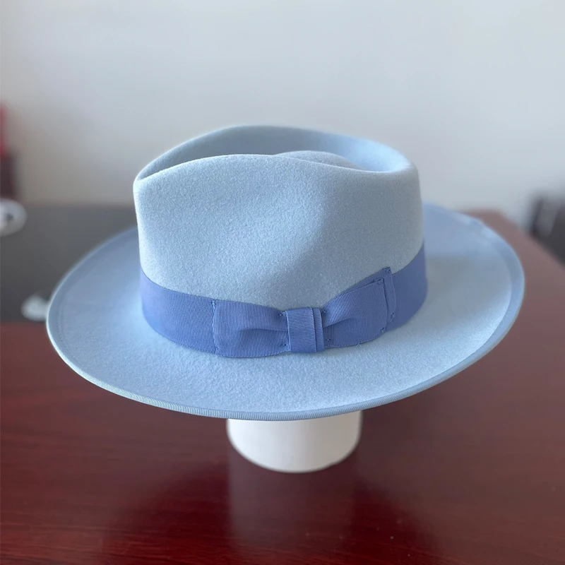 Weicher Filzhut der Marke LIHUA, Fedora-Hüte aus 100 % Wolle für Herren und Damen, himmelblau, kamelfarben, schwarze klassische Floppy-Panama-Mütze – Detail 7