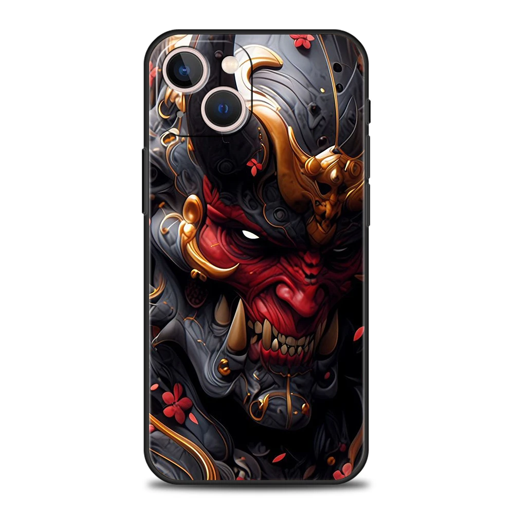 Japan Samurai Oni Mask Phone Case for iPhone 16 15 14 13 12 Pro Max 11 Pro Max 7 8 Plus XS XR Shockproof Silicone Soft Shell Bag – Detail 8