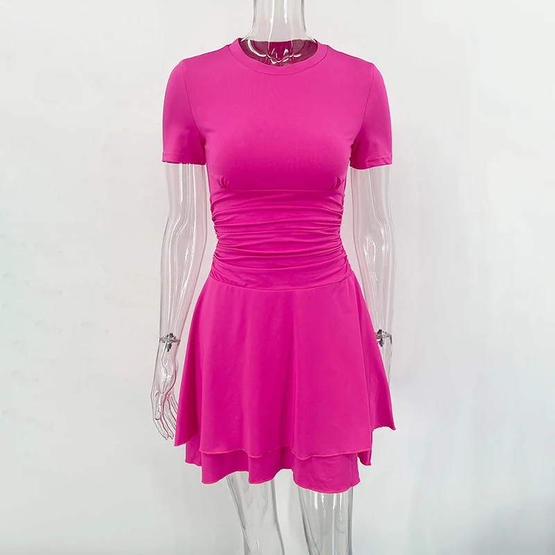 Taruxy Mode faltet gekräuseltes Mini kleid für Frauen Sommer neue einfarbige kurze Ärmel weibliche Clubs Party sexy Slim Fit Kleid