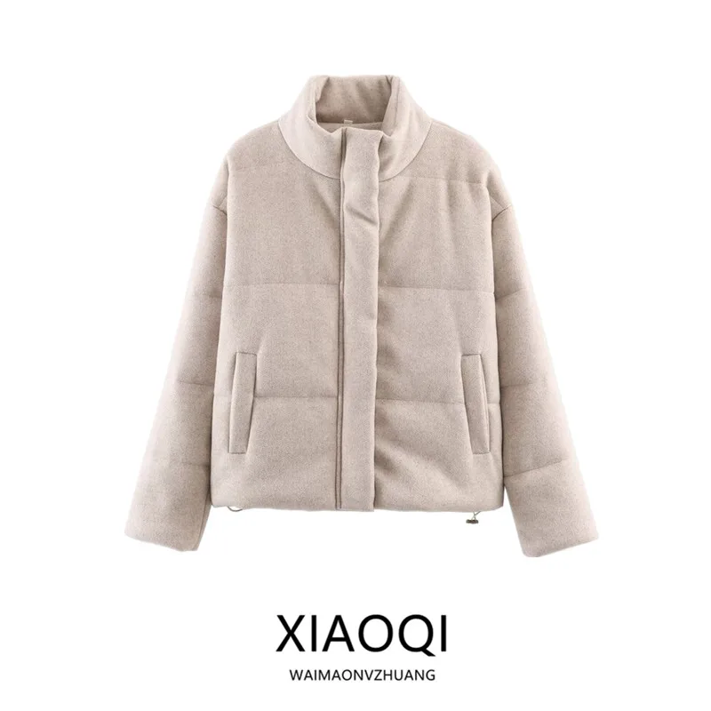 

Winter Thickened Long Sleeve Cotton Jacket Women's Loose Commute Style Stand Collar Coat Regular Length Zipper Closure Outerwear