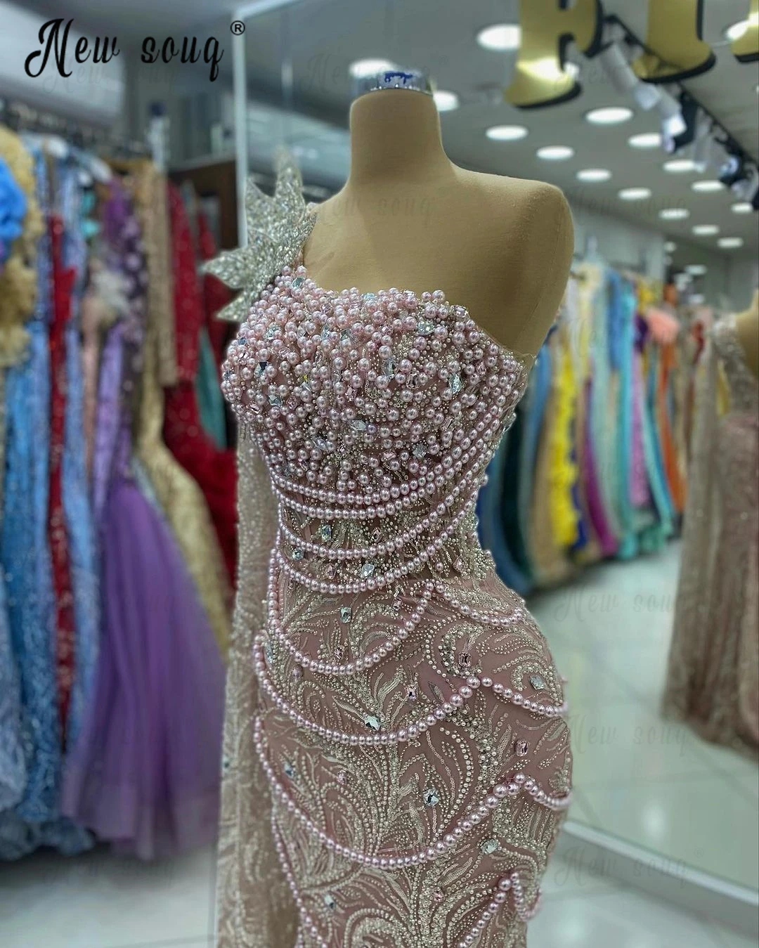 Vestidos de graduación de manga larga con purpurina, vestidos de fiesta de boda de sirena de un hombro, vestidos de fiesta formales con cuentas personalizadas