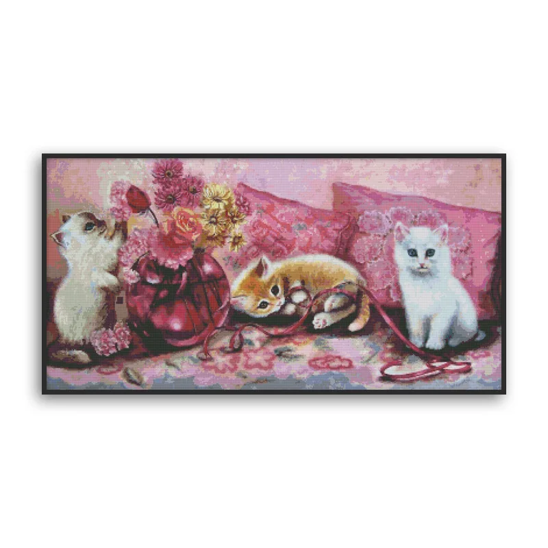 Cross stitch, three kittens living room bedroom cute kitten decorative painting DIY embroidery