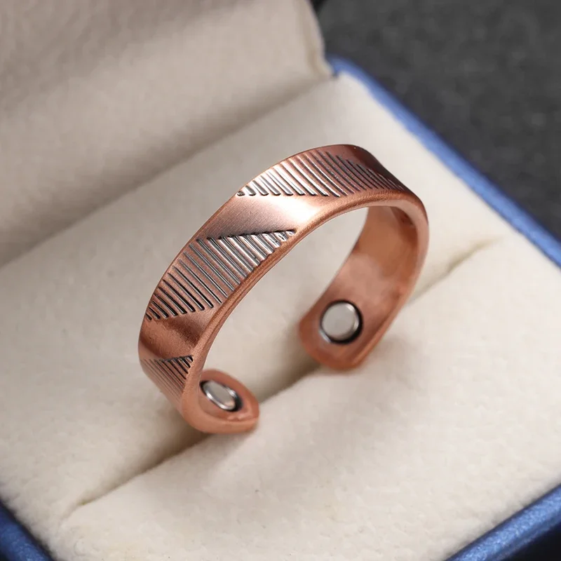 Retro Striped Braided Copper Ring Magnetic Energy Treatment Joint Pain Insomnia Ring Men's and Women's Health Care Accessories