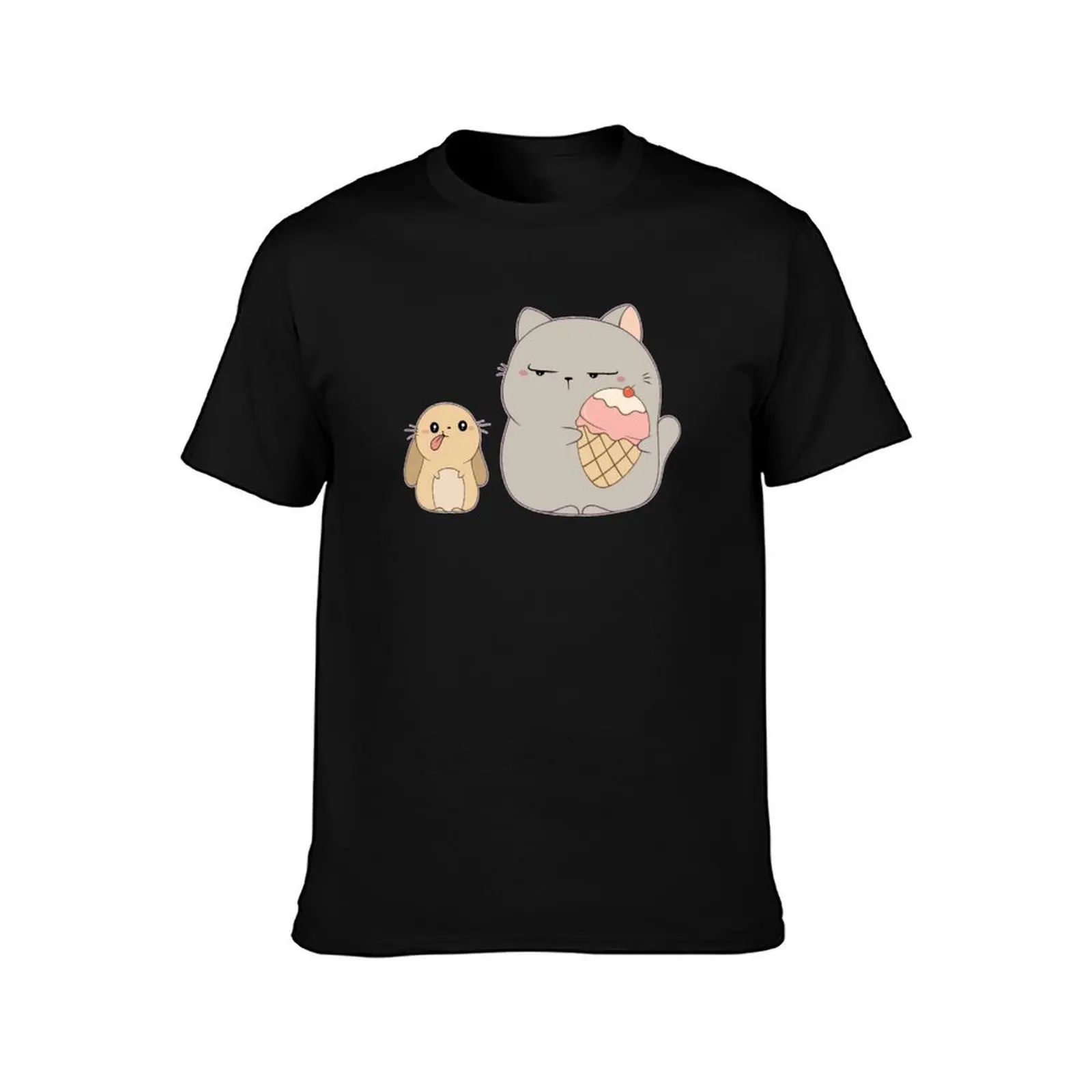 Kitty and a little bunny T-Shirt Work Basic Short Sleeve Top T-Shirt