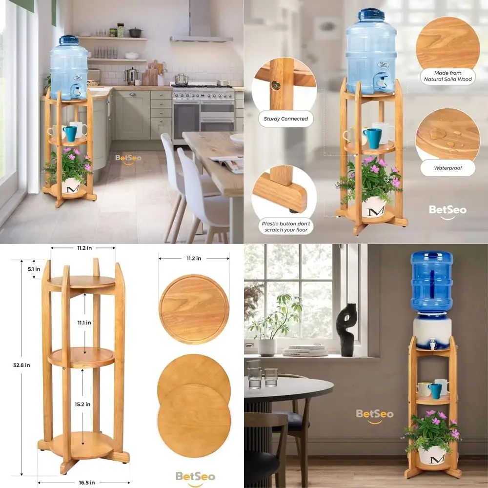 

Solid Wood Water Dispenser Stand, 32.8H x 11.2W, Holds 3 Shelves or 1-5 Gallon Bottles