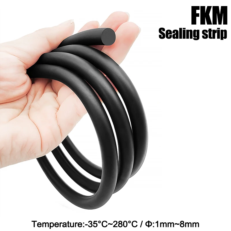 Black Fluorine Rubber Solid Strip FKM Oil Resistance Fluororubber Round Strips Diameter 1.8/ 2/2.5/3/3.5/4/4.5/5/6mm Not Foaming