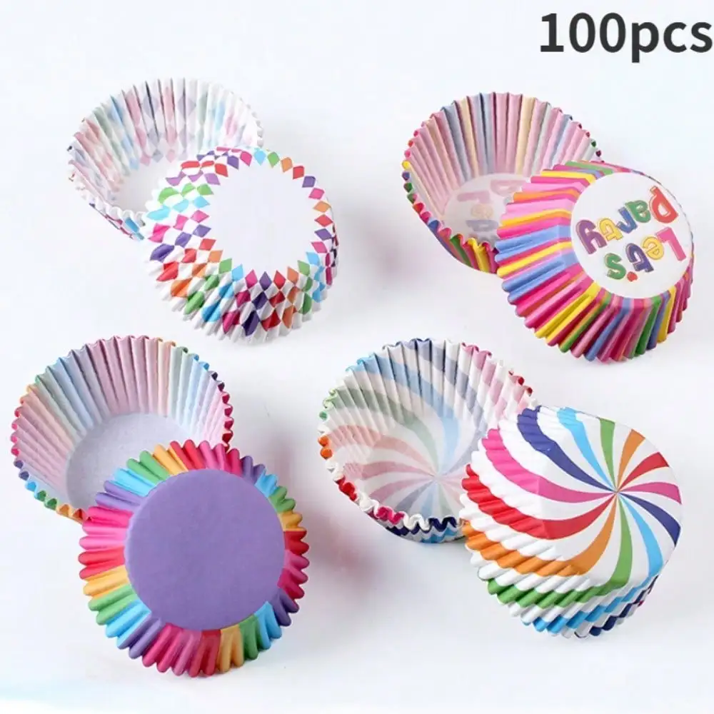 100 Einweg-Muffin becher Regenbogen farbene Pappbecher Kuchen becher Pappbecher Liner Form Backwerk zeuge Küchen utensilien Zubehör