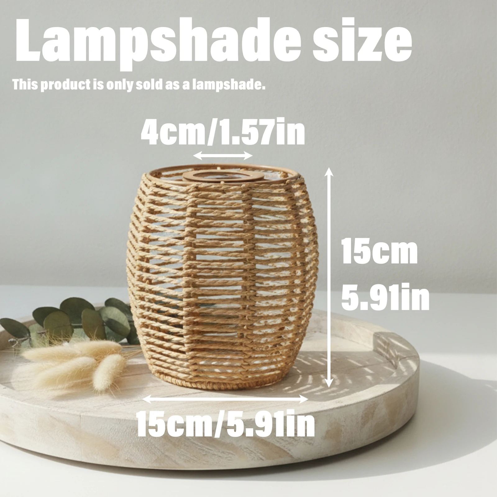 Hand Woven Paper Rope Lampshade Boho DIY Pendant Light Cover Retro Cylinder Lamp Shade Wall Ceiling Home Cafe Decor