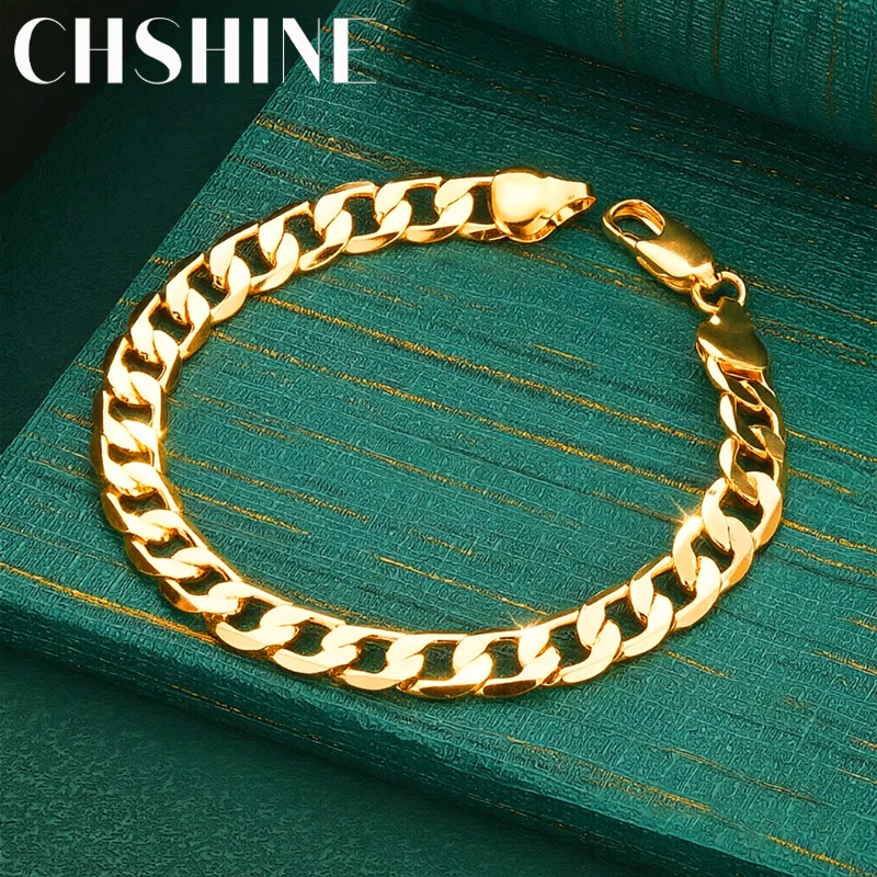 925 Sterling Silver 18K Gold  8MM Side Chain Bracelet For Women Men Wedding Party Fashion Charm Jewelry