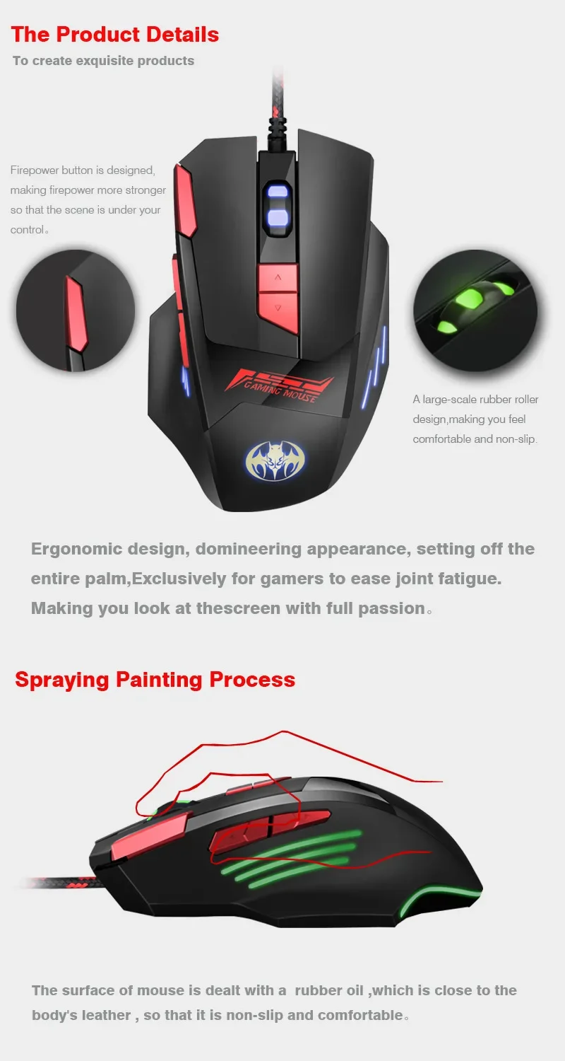 New Usb Wired Photoelectric Gaming Mouse 8 Key Light Breathing Light Power Key Computer Accessories