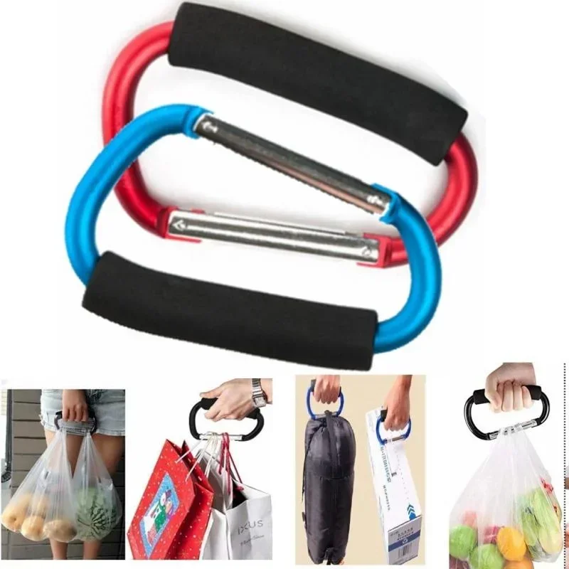 Large Carabiner Stroller Hooks Organizer Aluminum D Ring Spring Snap Keychain Clip Carry Handle for Hanging Purses Shopping Bags