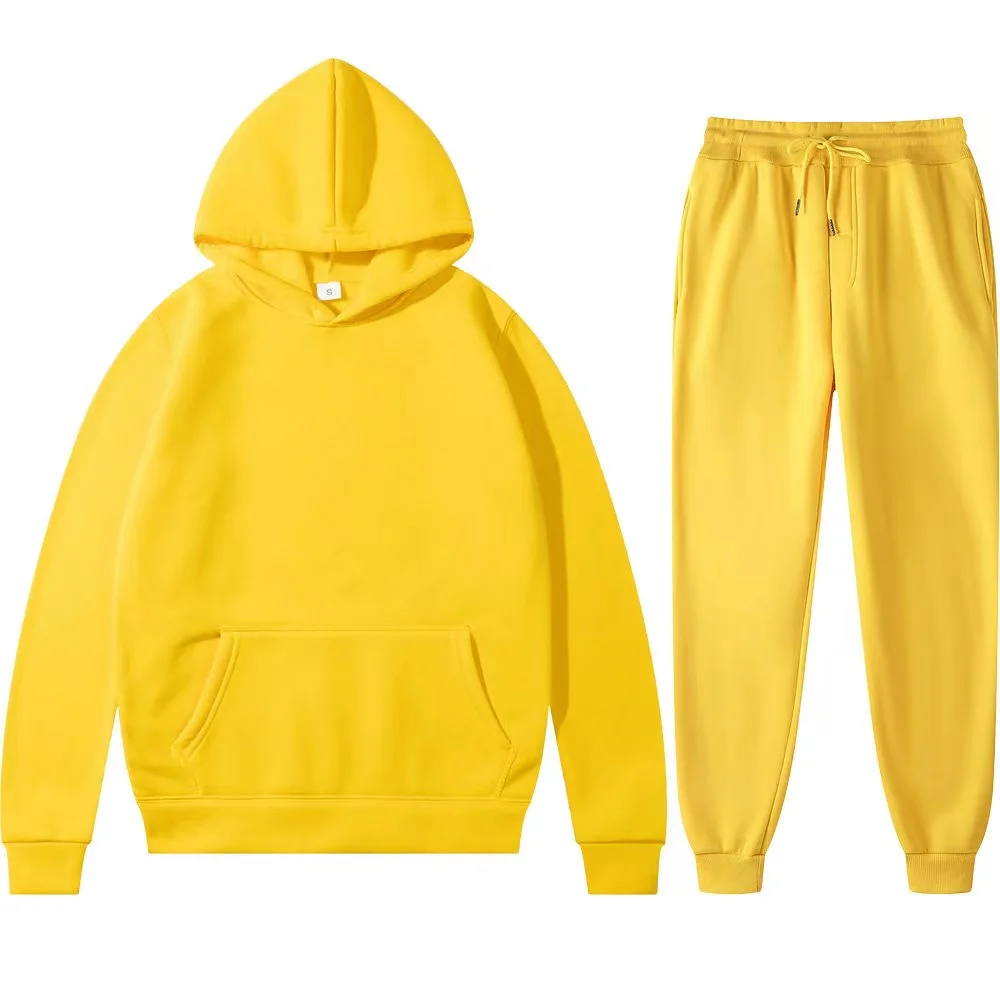 Men Ms Autumn and Winter New Solid Color Hoodie+pants Two-piece Set Couple style  Fashionable Casual Sports Set Size S-3XL