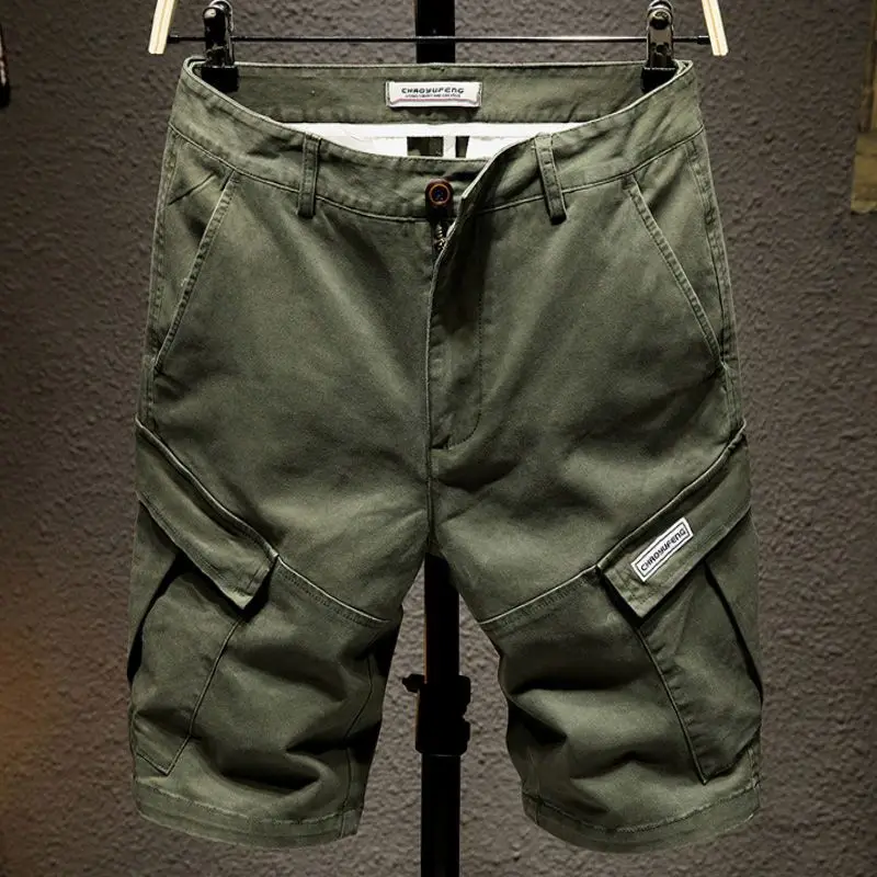 Male Short Pants Button with Zipper Men's Cargo Shorts Khaki Pockets Work Streetwear Summer Big and Tall Popular Jorts Cotton