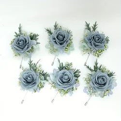 1/6pcs Rose Wedding Wrist Corsage And Boutonniere ForBride Bridesmaid Man Groom Blue Rose Wedding Flowers AccessoriesProm Suit