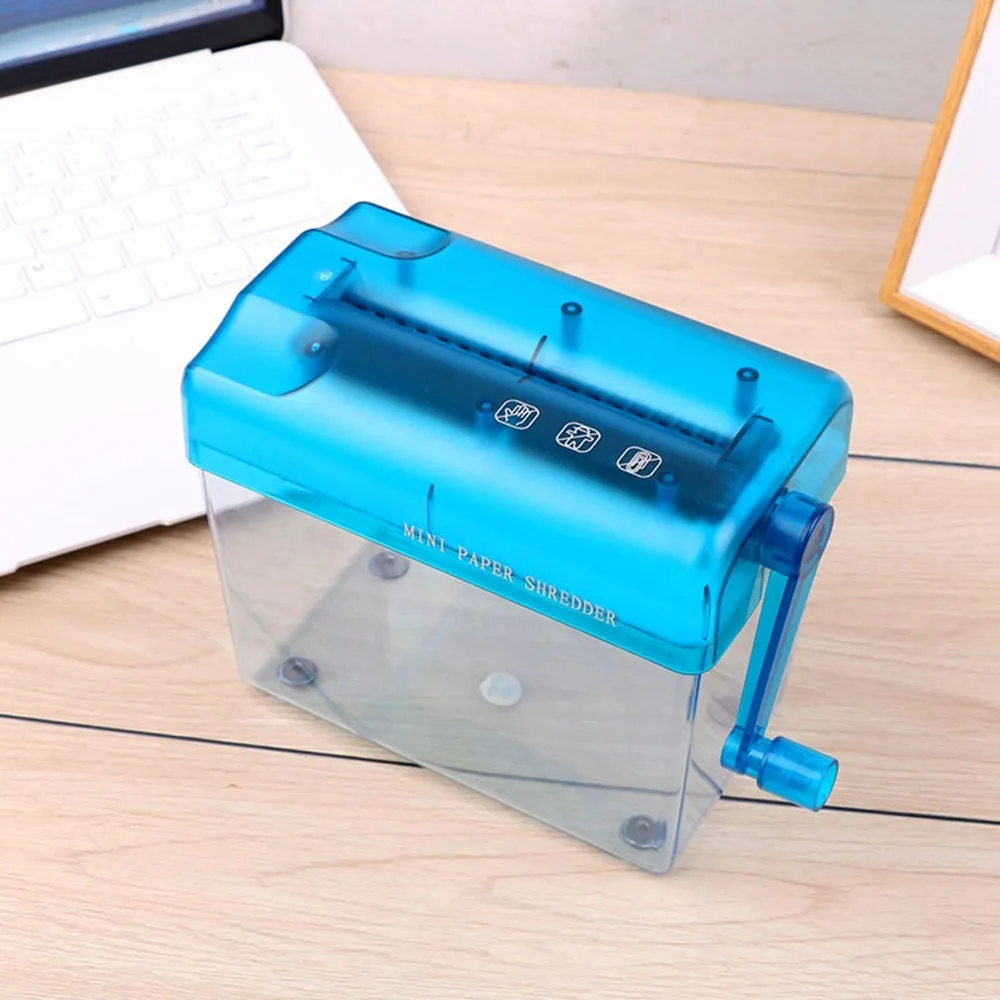 Compact ABS Paper Shredder Strip Cut Blue Color Hand Shredder Manual Operations Practical Desktop Paper Shredder For Office