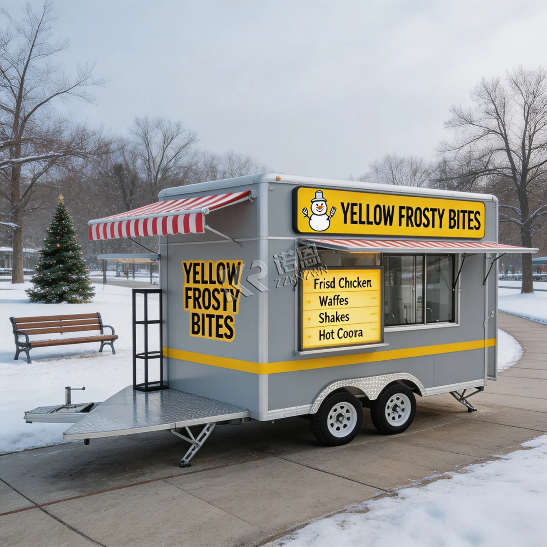 Customizable Off-White Commercial 2-Axle Food Trailer Mobile Fast Food Kiosk with Branding for Mall Catering & Outdoor Events