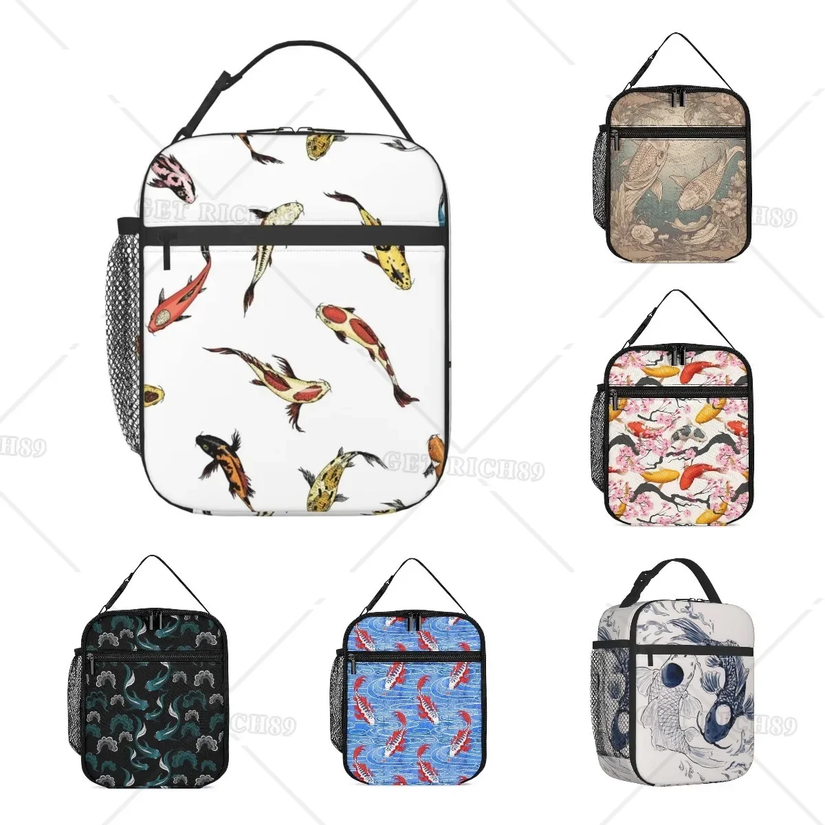

Koi Carps Fish Portable Lunch Bag for Women/Men Insulated Reusable Lunch Box for Office Work Leakproof Cooler Tote Bag