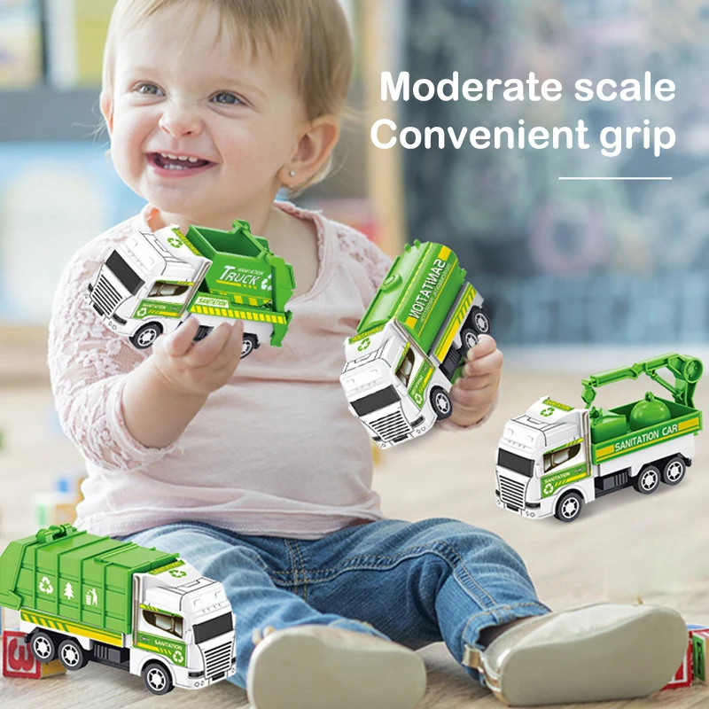 Kids Toys Car Inertia Sanitation Truck Models Pull Back Military Engineering Vehicle Fire Engine Boys Toys For Children Gift