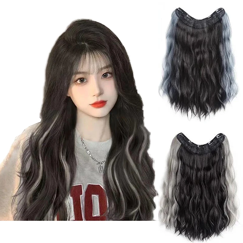 

Wig Piece Highlights Long Curly Hair In One Piece To Increase Hair Volume, Fluffy, Invisible, Traceless, Wavy, Big Wave Hair Pie