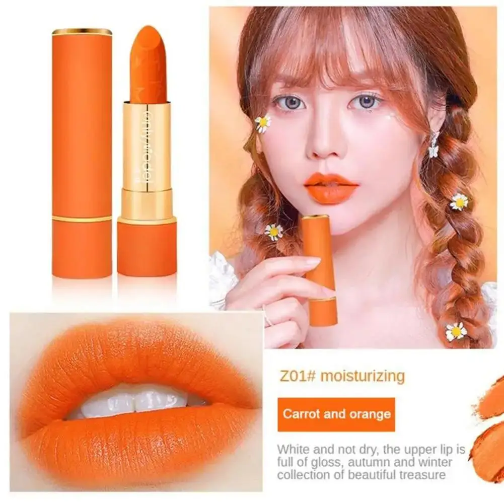 Orange Lipstick Waterproof Long Lasting Matte Lipsticks Resistant Lip Stick Velvet Lip Tint Women Cosmetic Sexy Lip Glaze Makeup