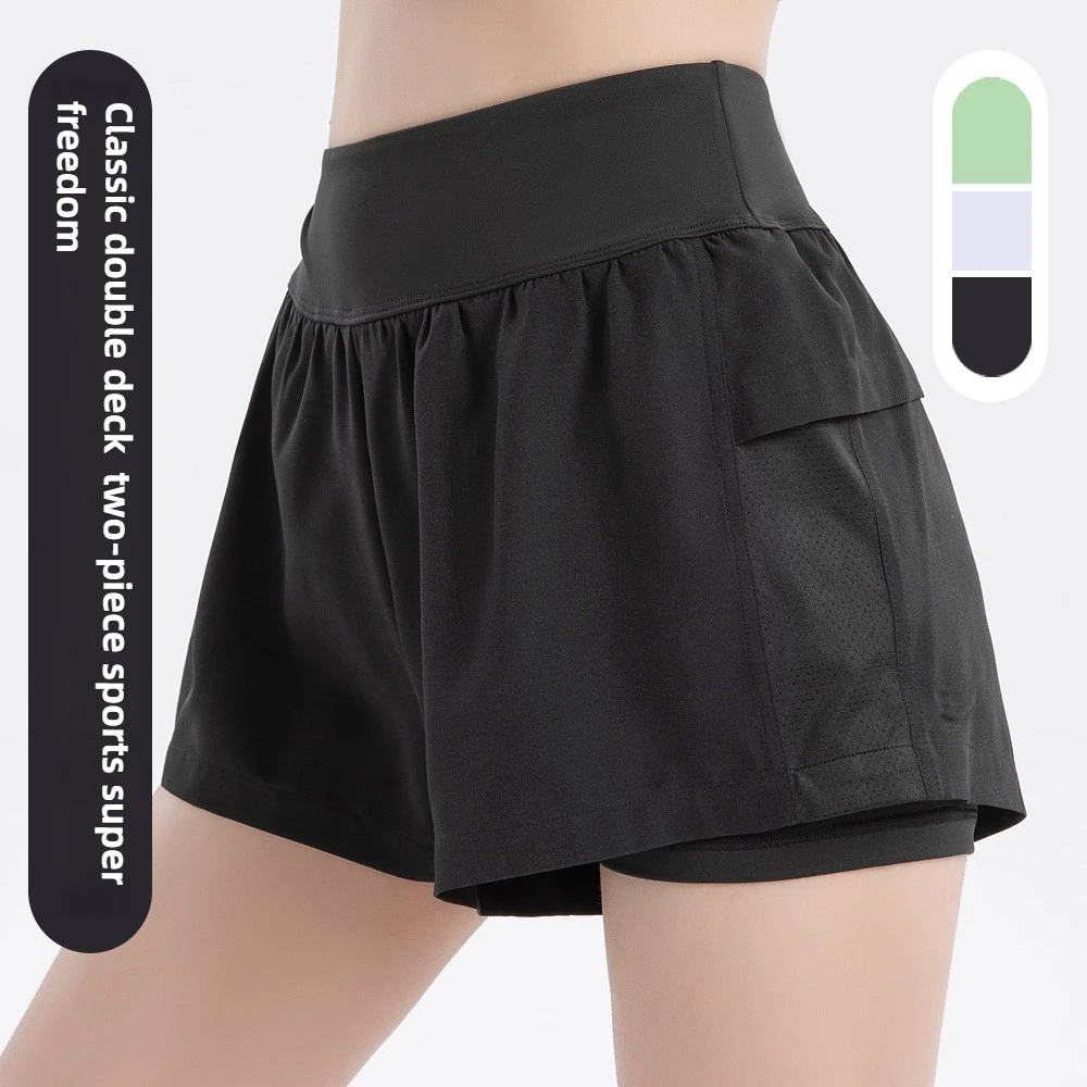 2 in 1 Double Deck Women's Gym Yoga Sport Shorts Porket Woman Summer Short Pants Female Quick Dry Fitness Workout Running Shorts