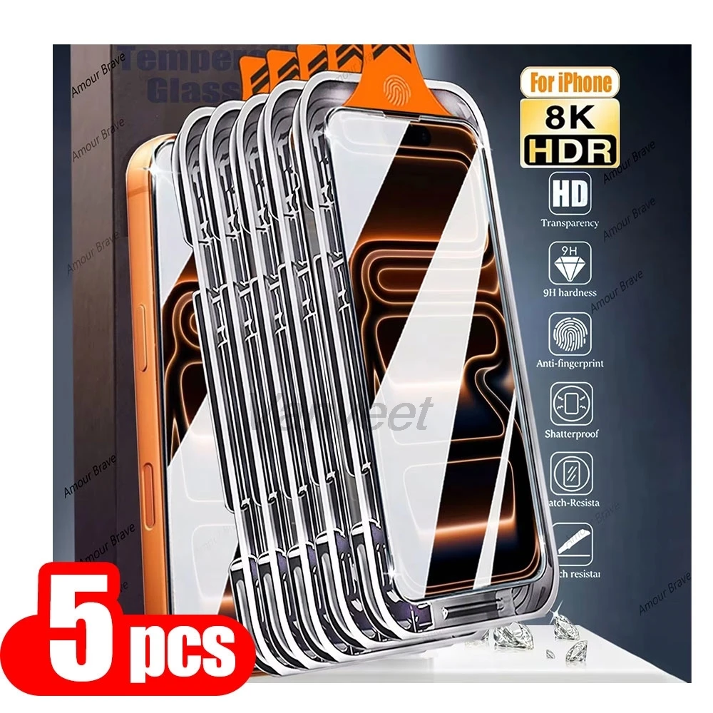 

1-5PCS HD Dust Free Screen Protector For iPhone 17 17 Pro Max For iPhone 13 Pro Max 13 Tempered Glass Oleophobic Coating Clear