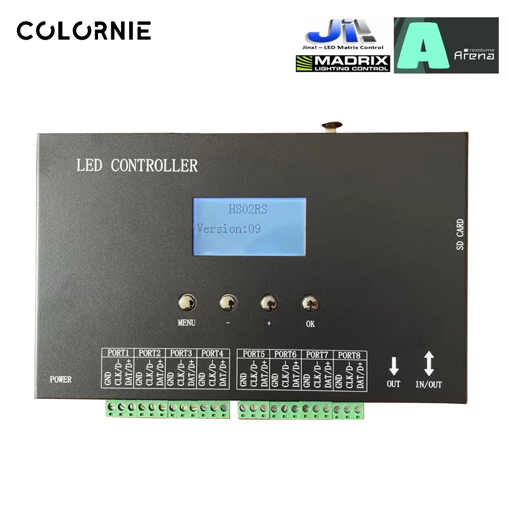 

Reolume H802rs Artnet To SPI/DMX512 Pixel Controller 8160 Pixels 8 ports Output Support Jinx! M5.0 For 2811 2812 LED Strip Light