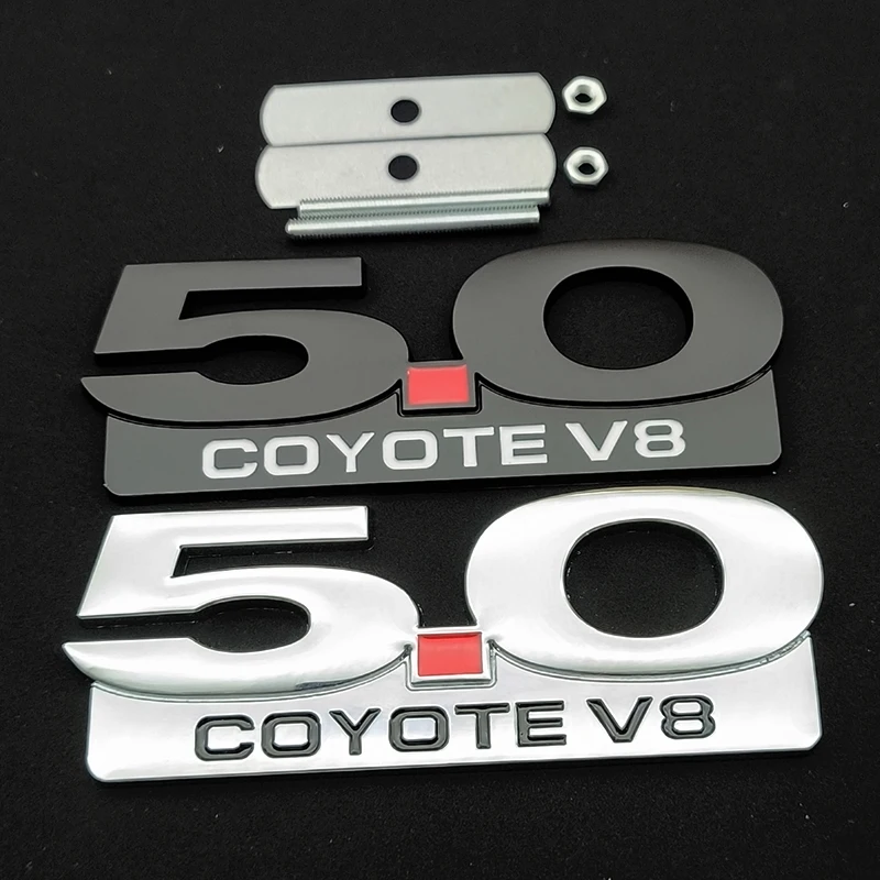 ملصق سيارة معدني ثلاثي الأبعاد شعار 5.0 COYOTE V8 مصبغة شارة أمامية شعار الجذع الخلفي شارات لفورد موستانج GT فالكون تورينو Fairlane