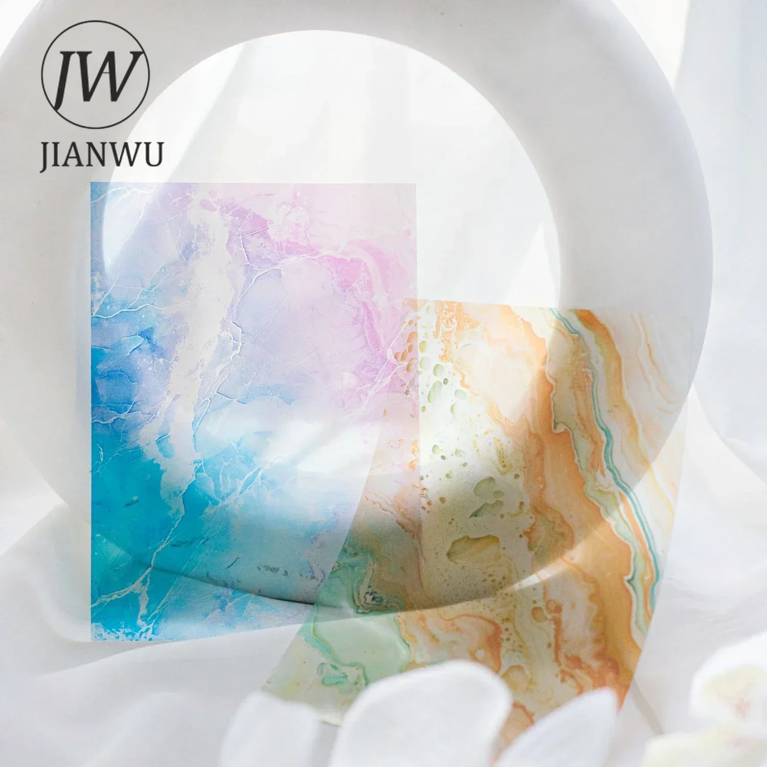 JIANWU Flower Cloud Stone Pattern Series Vintage Watercolor Pattern Material Collage PET Sticker Creative DIY Journal Stationery