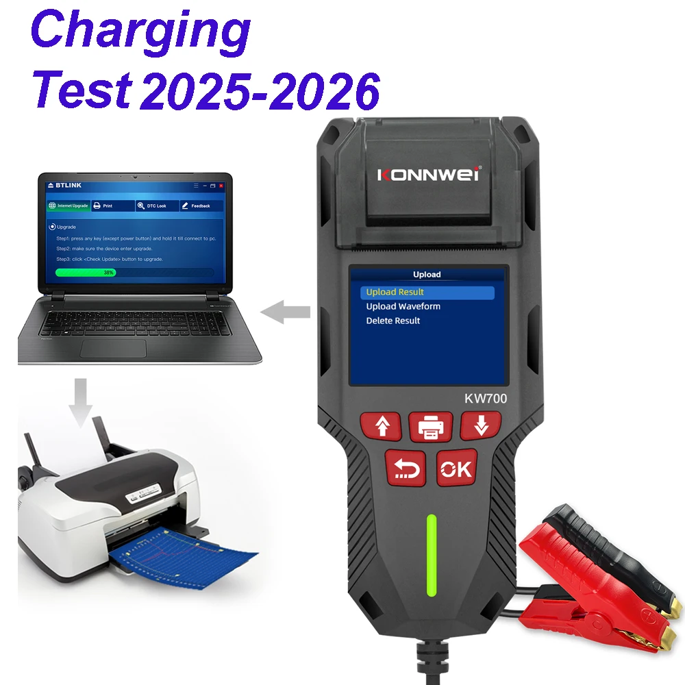 Car or Truck Battery Tester KW700 for 12V 24V with Print function Battery Analyzer Cranking Test Charging Test 10-2000CCA DIY