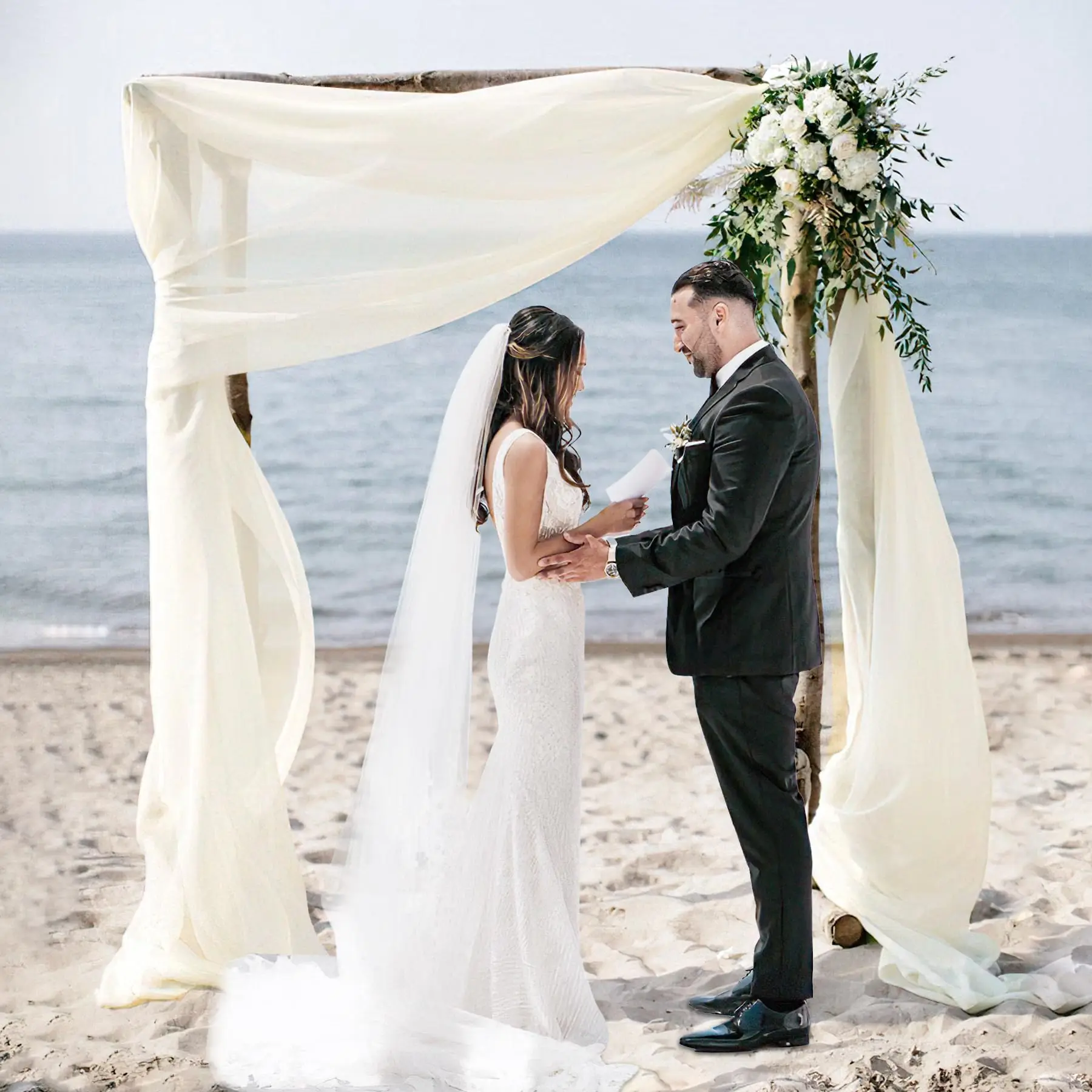 

Ivory Chiffon Wedding Arch Draping for Ceremony Reception Decora WhiteBeige Sheer Fabric Curtains for Party Stage Bridal Shower