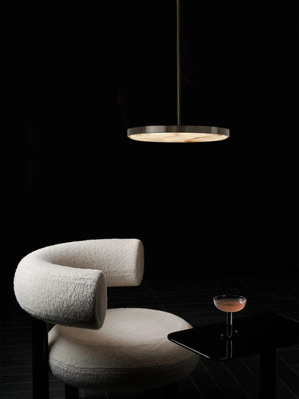 Gold Black 5CM Marble Round LED Pendant Light Alabaster