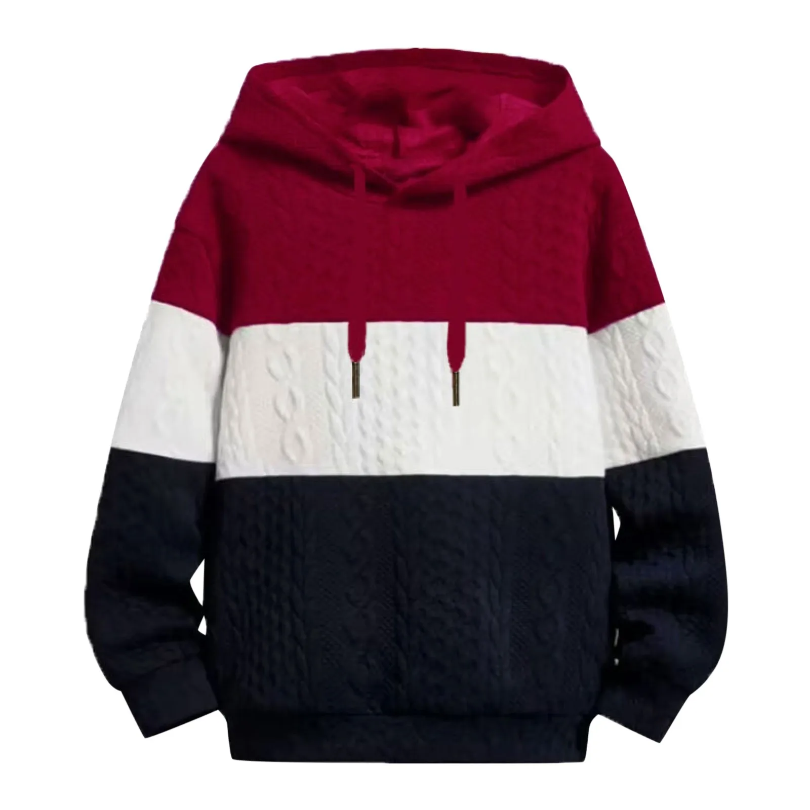 Male Autumn And Winter Knitted Wool Sweatshirt Long Sleeve Color Block Hooded Pocket Sweater Hiking Streetwear Outwear